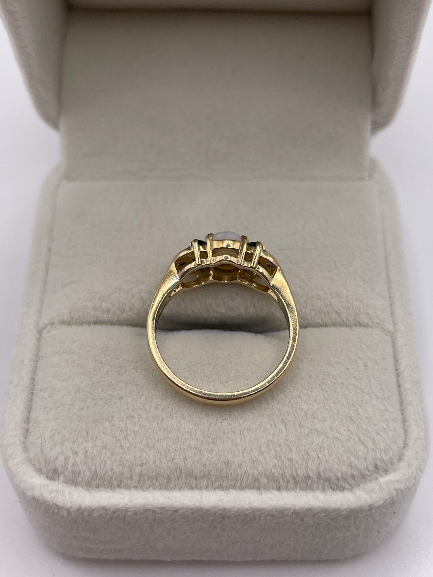 9ct gold opal, sapphire and diamond ring