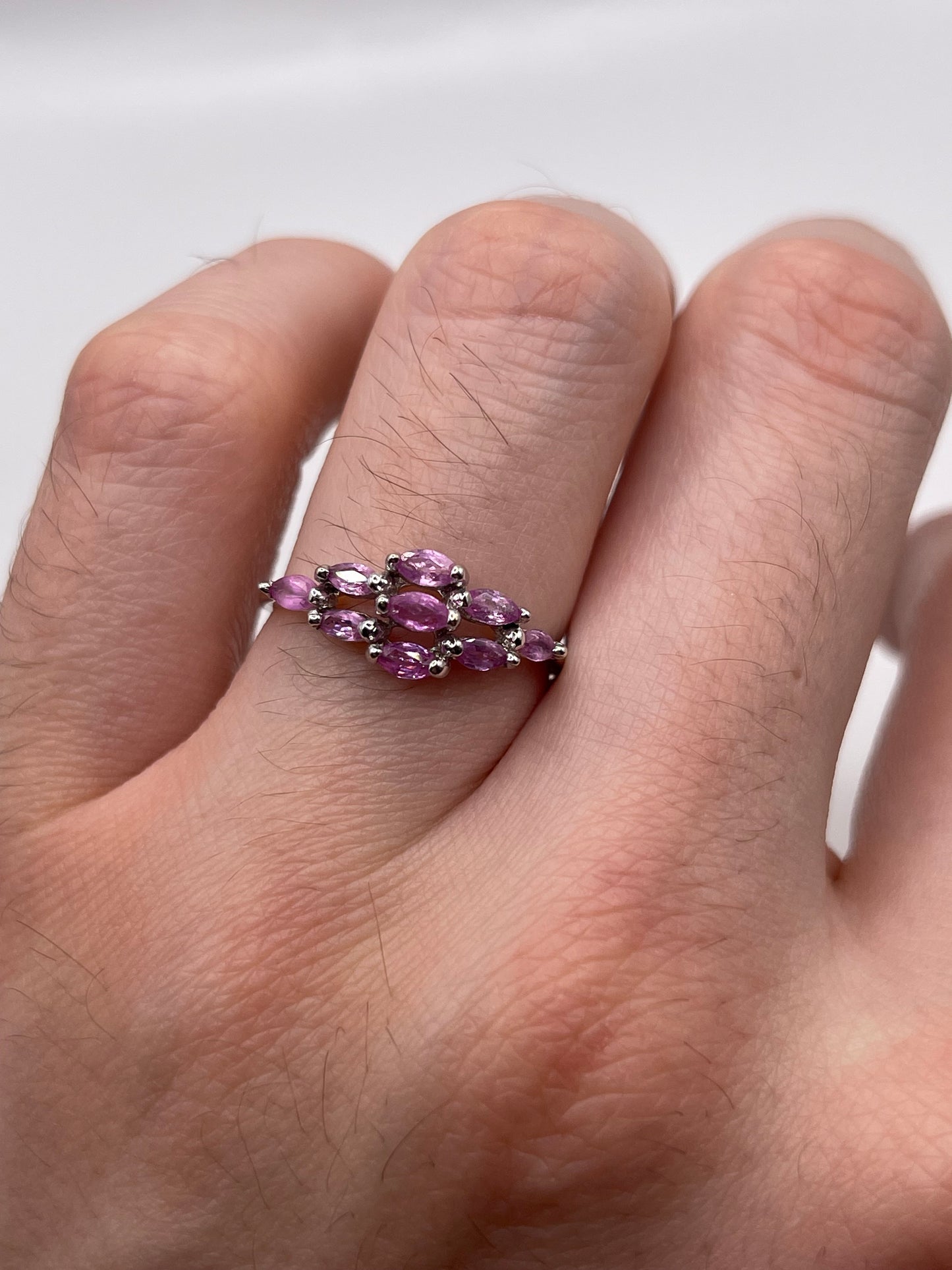9ct white gold pink sapphire cluster ring