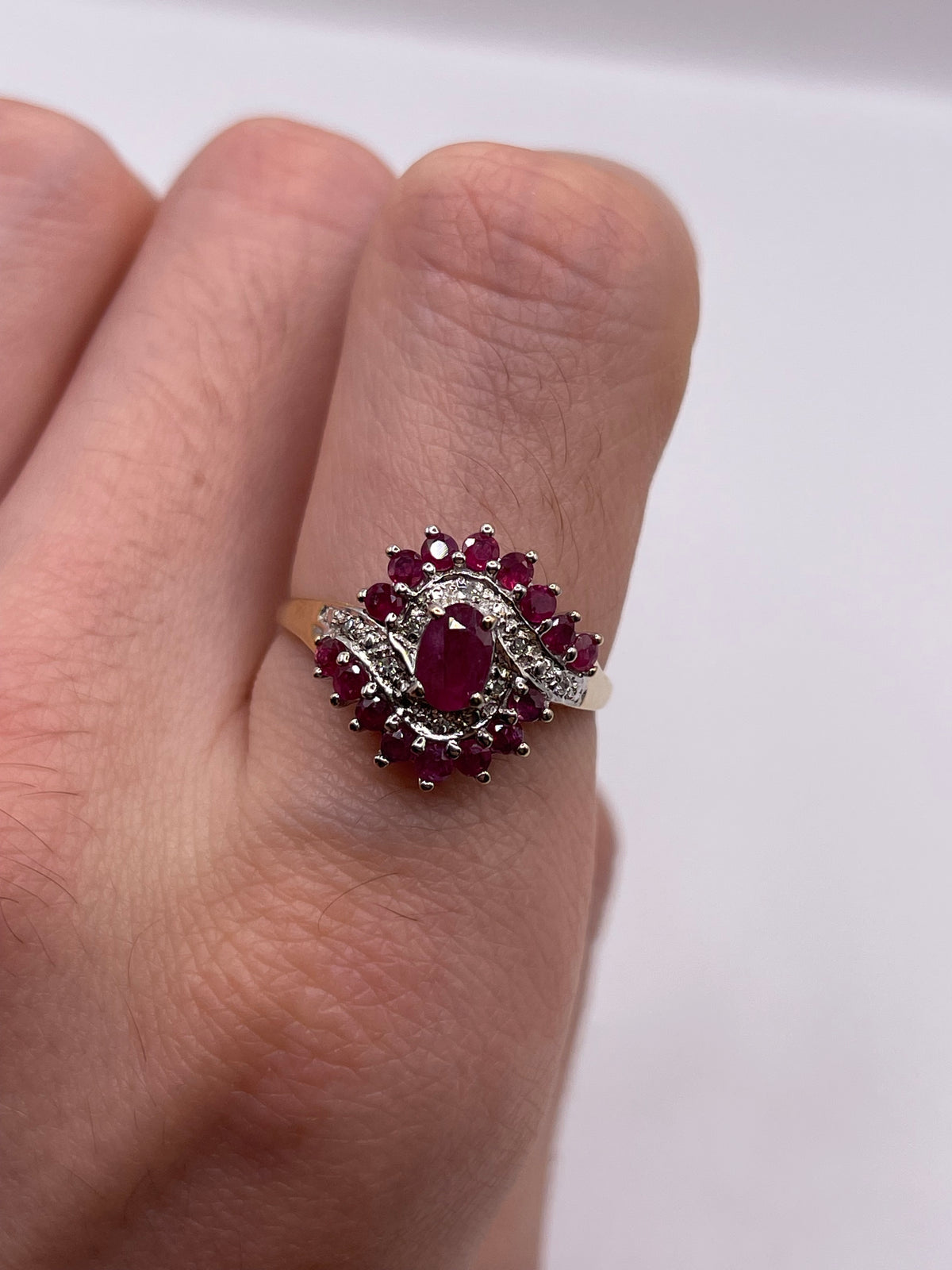 9ct gold ruby and diamond ring