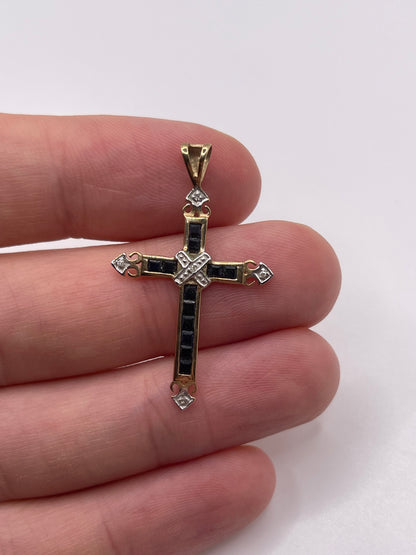 9ct gold sapphire and diamond cross pendant