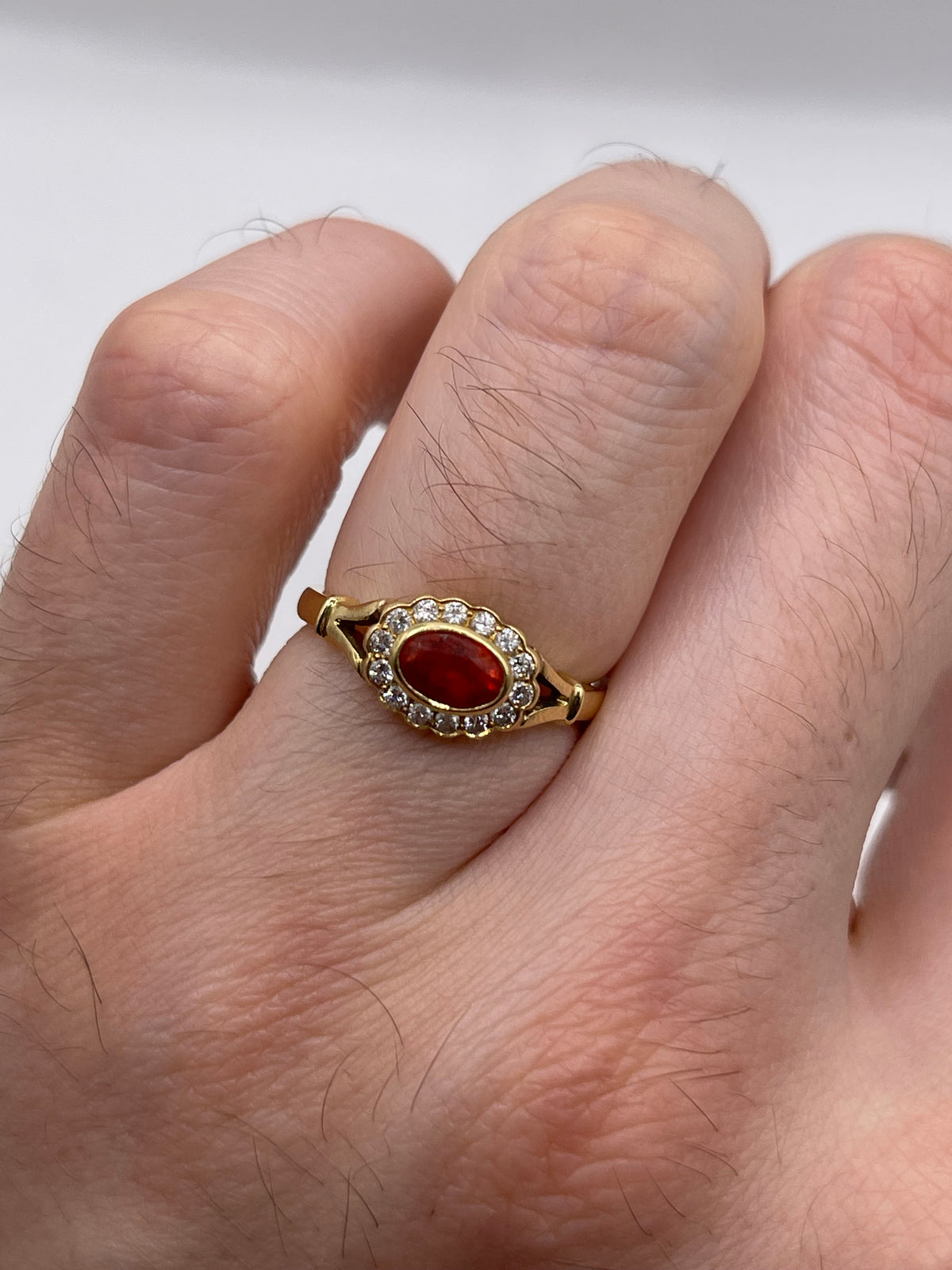 18ct gold fire opal and diamond ring
