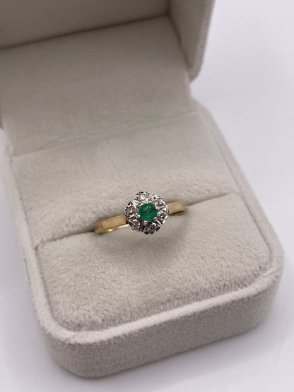 9ct gold emerald and diamond ring