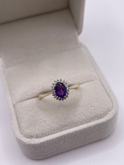 9ct gold amethyst and diamond ring