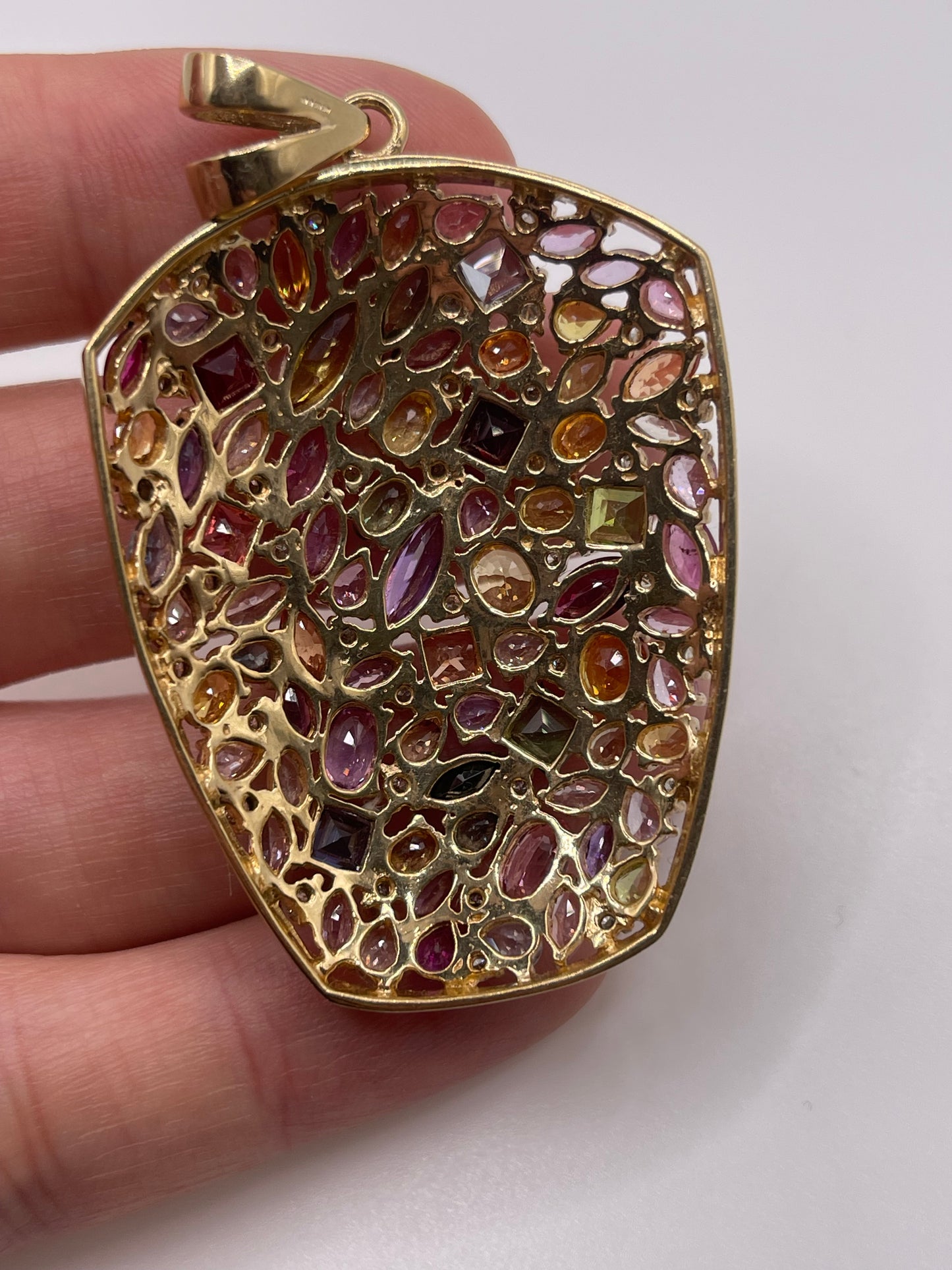 9ct gold multi-coloured sapphire and diamond pendant