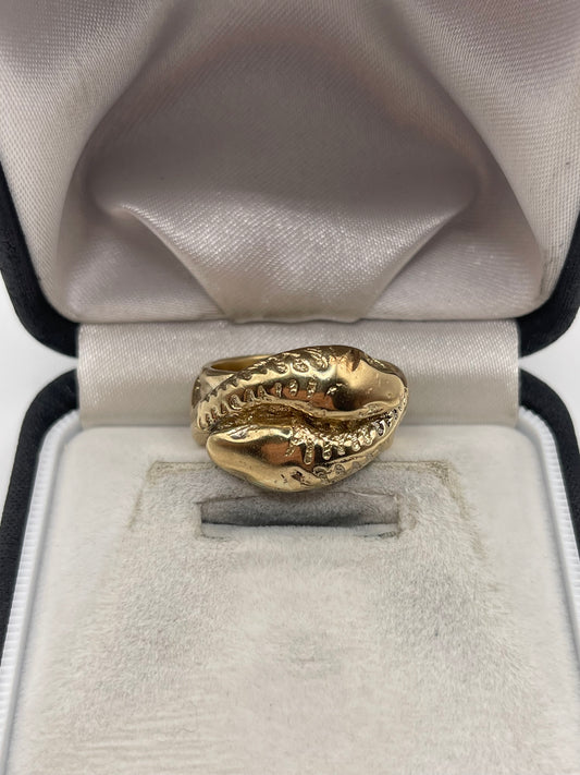 Heavy 9ct gold double head snake ring