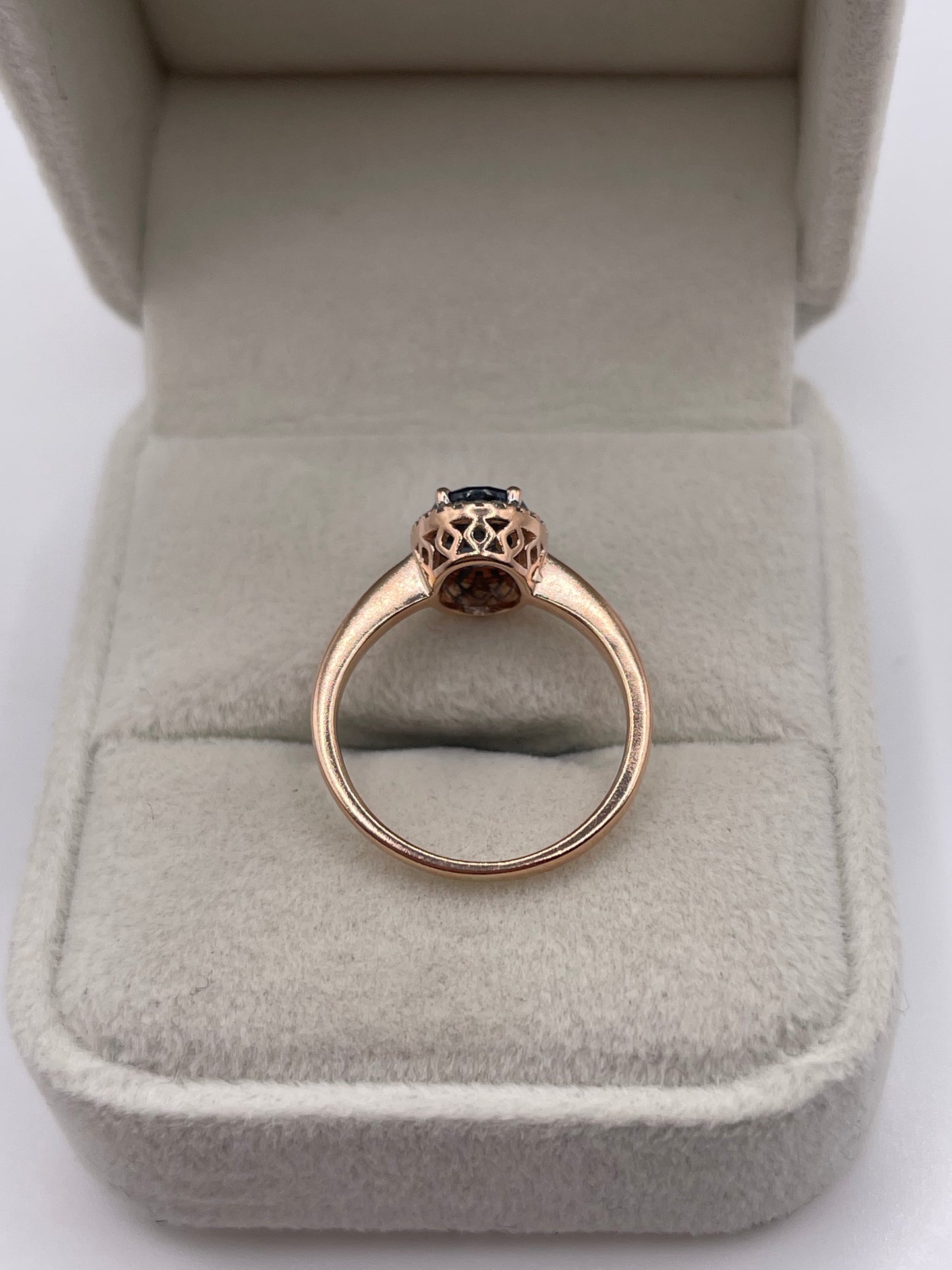9ct rose gold blue topaz and diamond ring