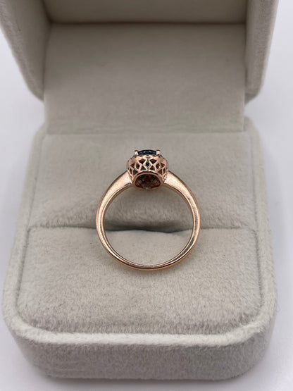 9ct rose gold blue topaz and diamond ring