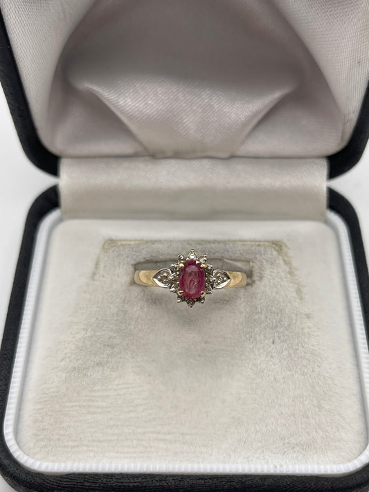 9ct gold ruby and diamond ring