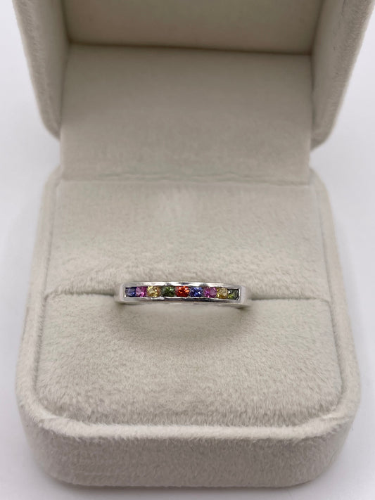 9ct white gold multi coloured sapphire ring