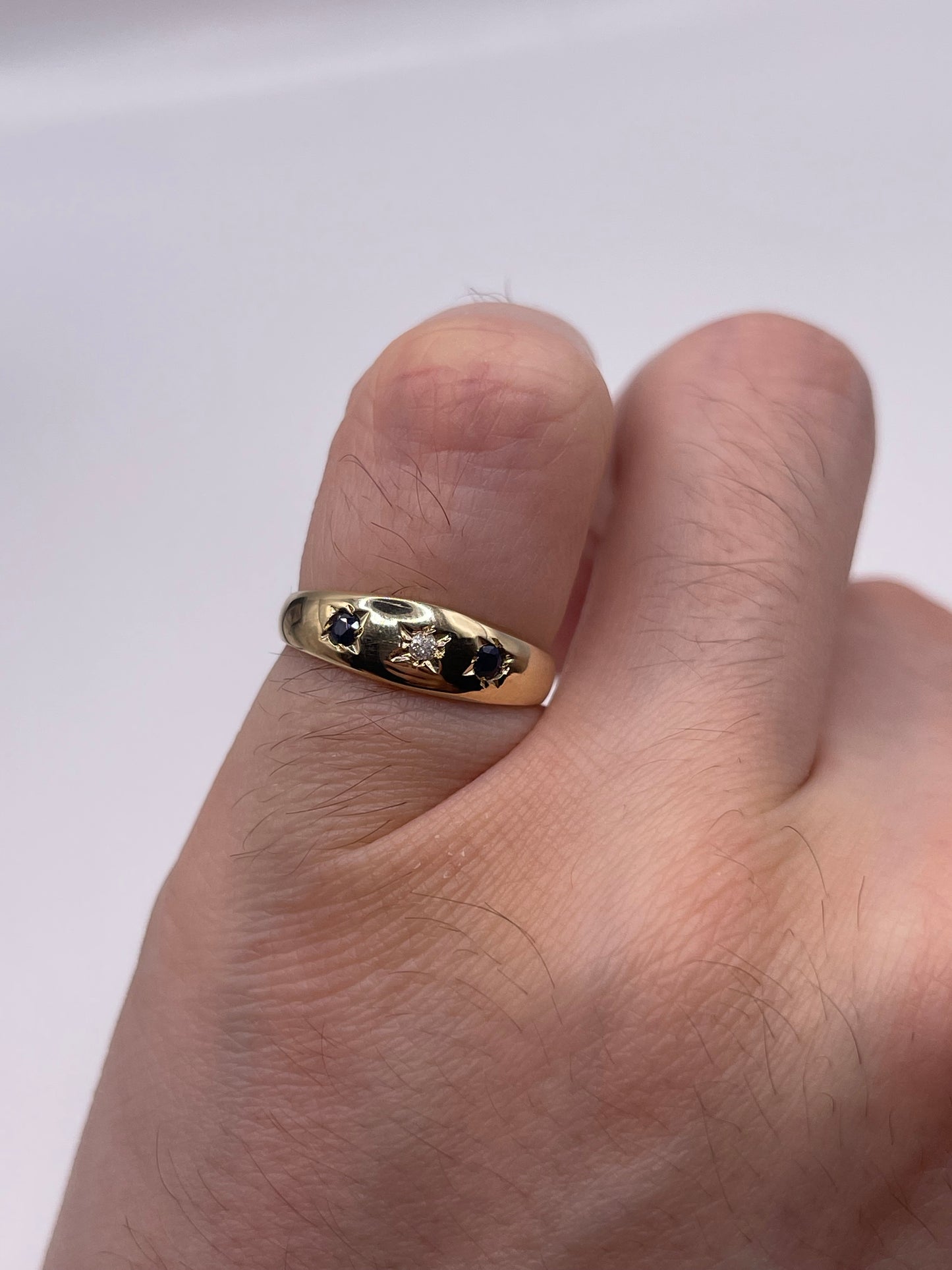 9ct gold sapphire and diamond gypsy ring