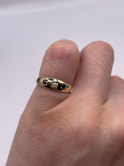9ct gold sapphire and diamond gypsy ring