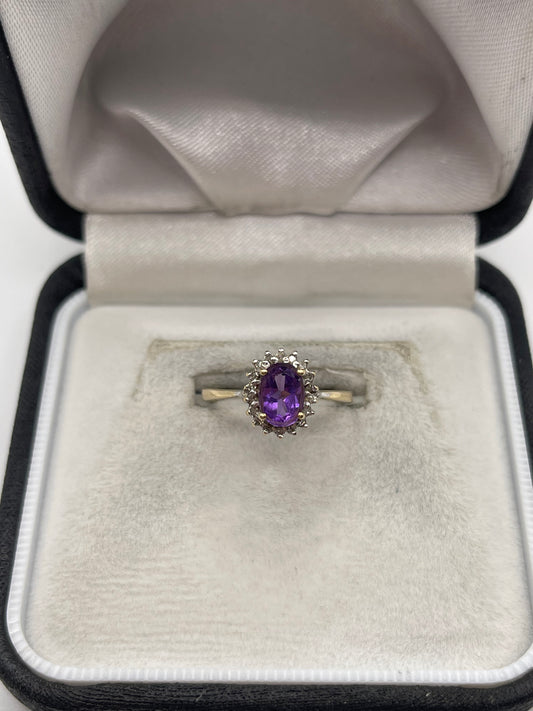 9ct gold amethyst and diamond ring