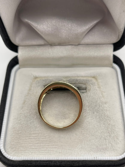 9ct gold diamond Greek key ring