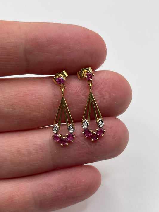9ct gold ruby and diamond earrings
