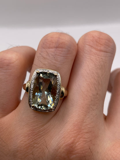 9ct gold green amethyst and diamond ring