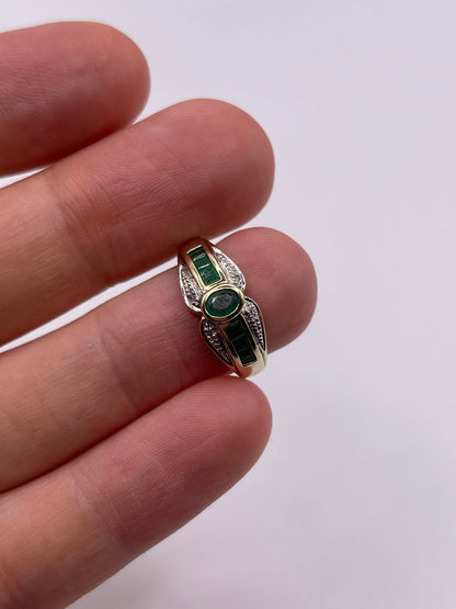 9ct gold emerald and diamond ring