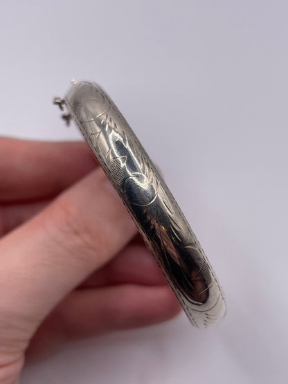 Engraved silver bangle