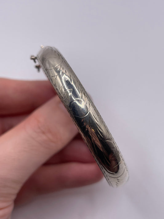 Engraved silver bangle