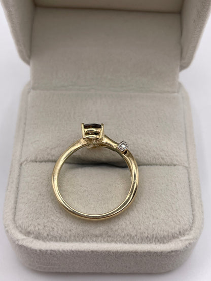 9ct gold Smokey quartz, citrine and diamond ring
