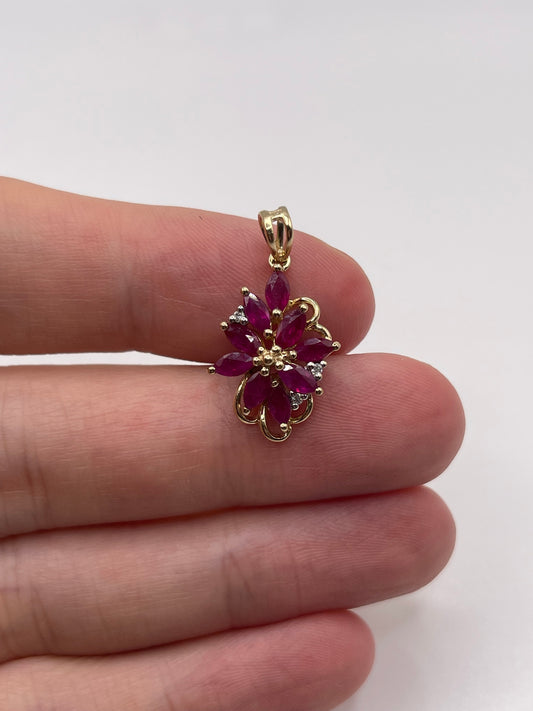 9ct gold ruby and diamond pendant