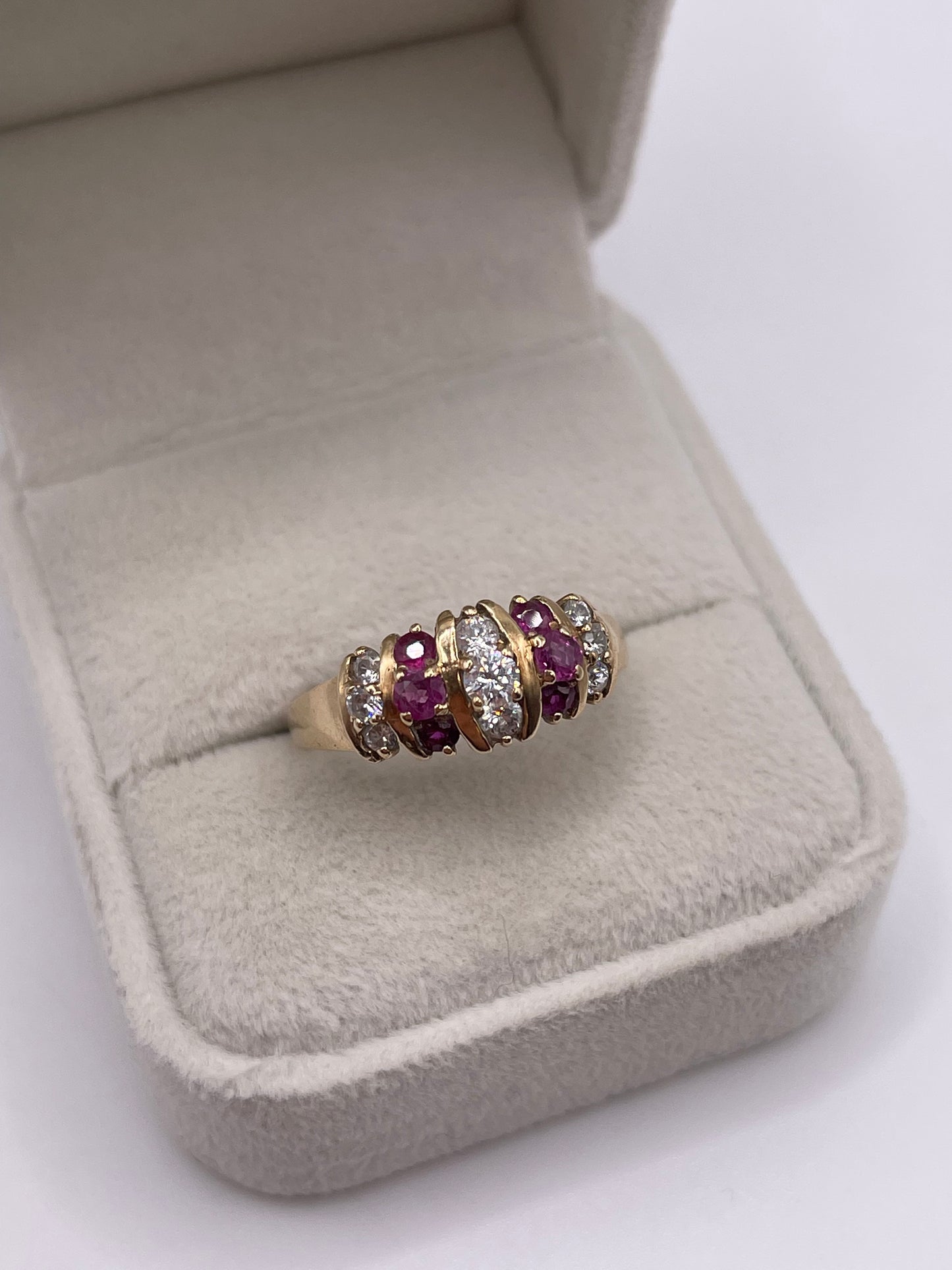 9ct gold ruby and cz ring
