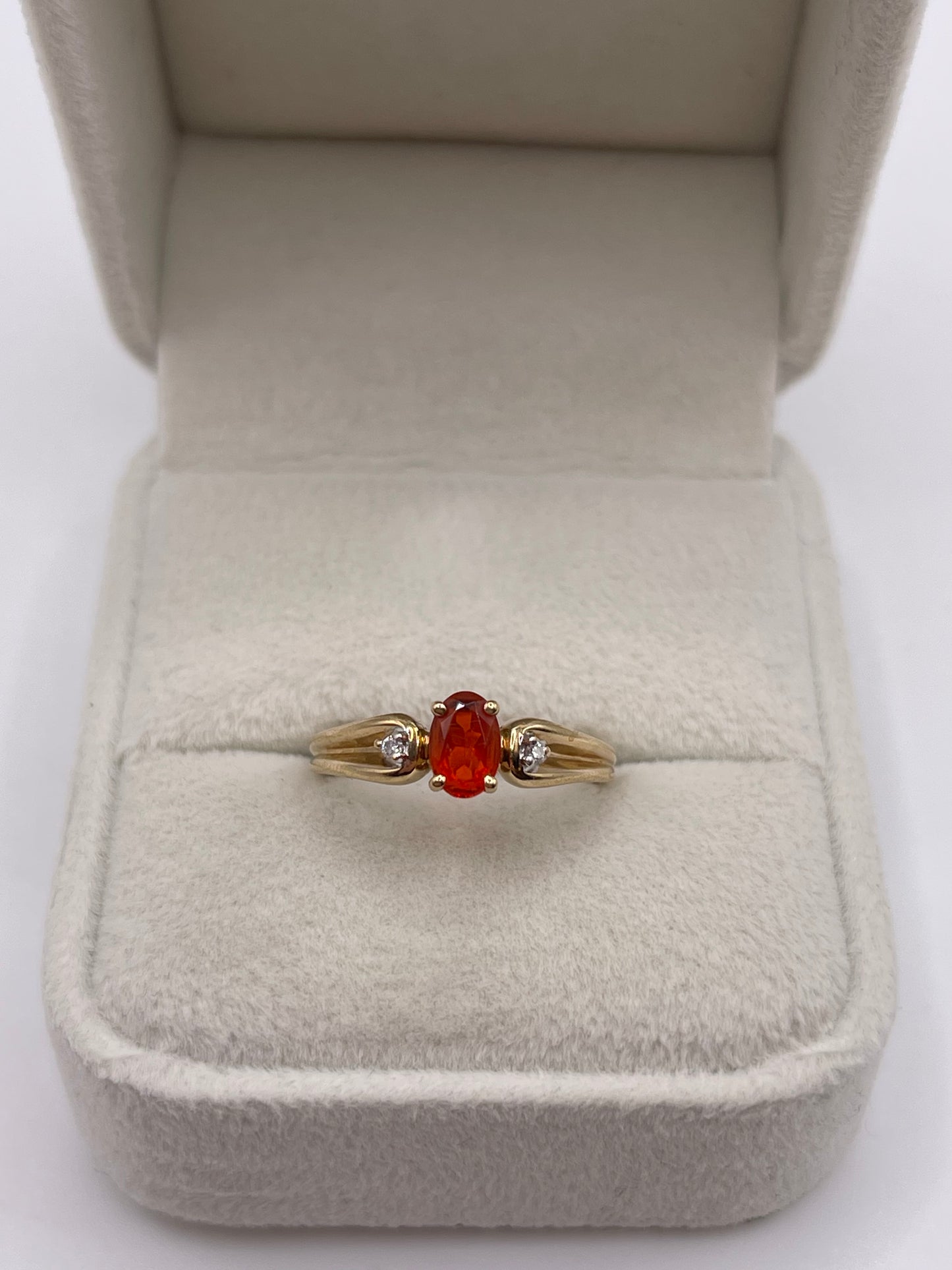 9ct gold fire opal and diamond ring