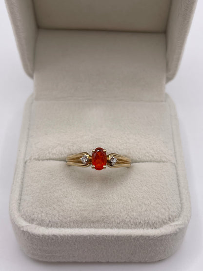 9ct gold fire opal and diamond ring