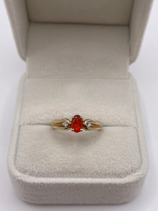 9ct gold fire opal and diamond ring