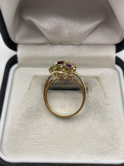 9ct gold multi gemstone and diamond ring