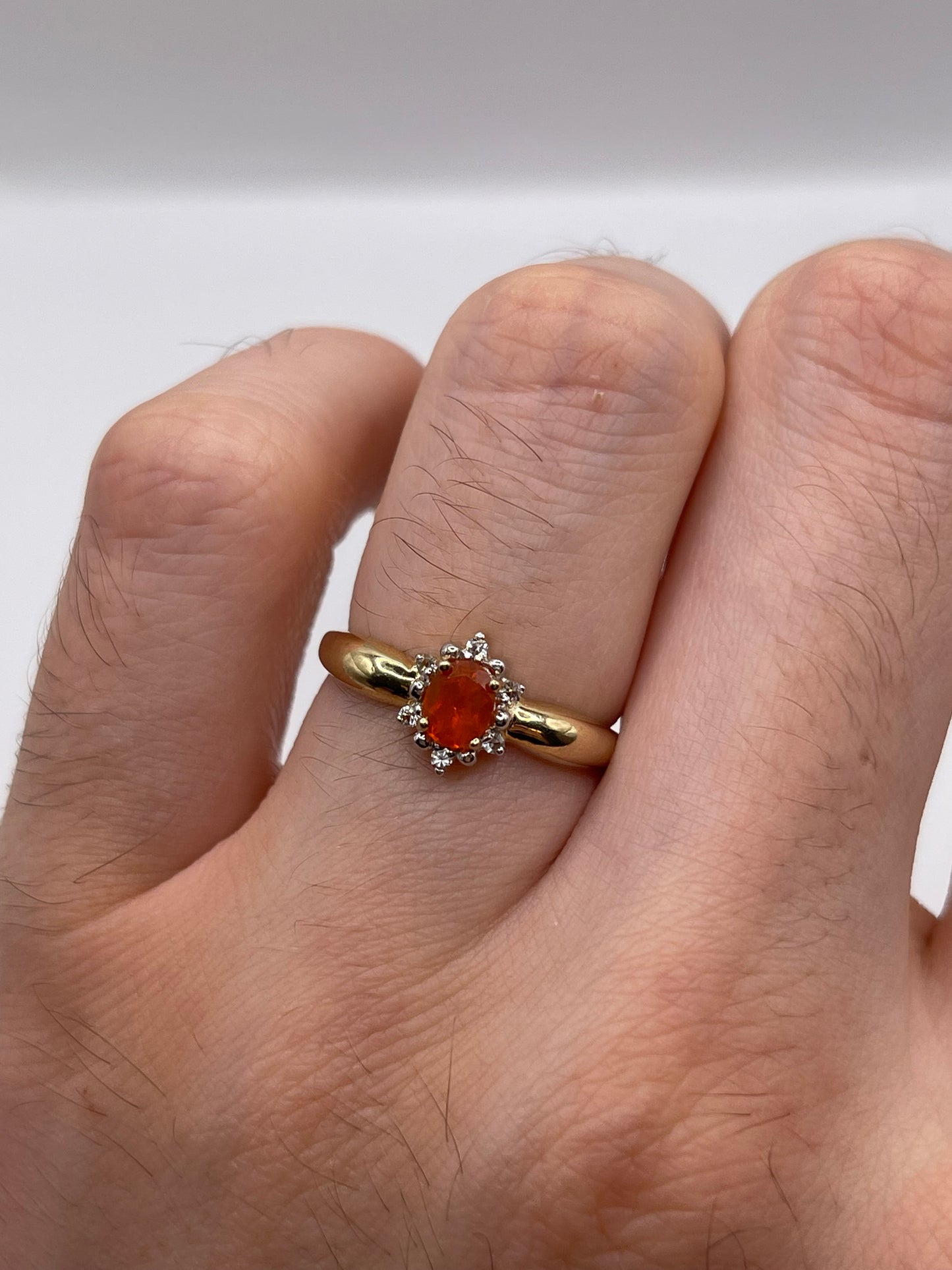 9ct gold fire opal and zircon ring