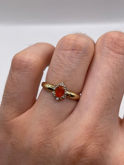 9ct gold fire opal and zircon ring