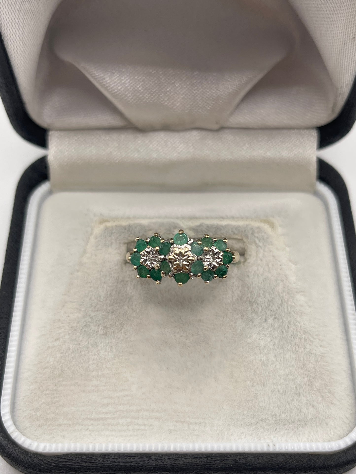 9ct gold emerald and diamond ring