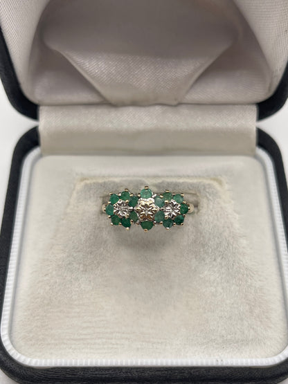 9ct gold emerald and diamond ring