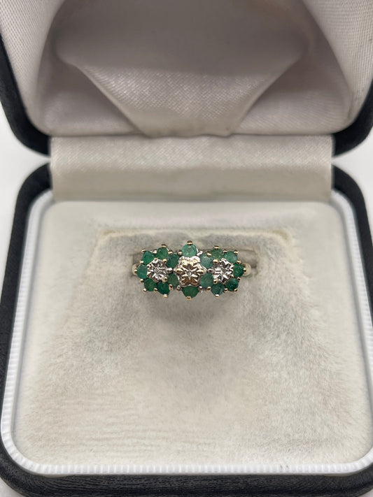9ct gold emerald and diamond ring