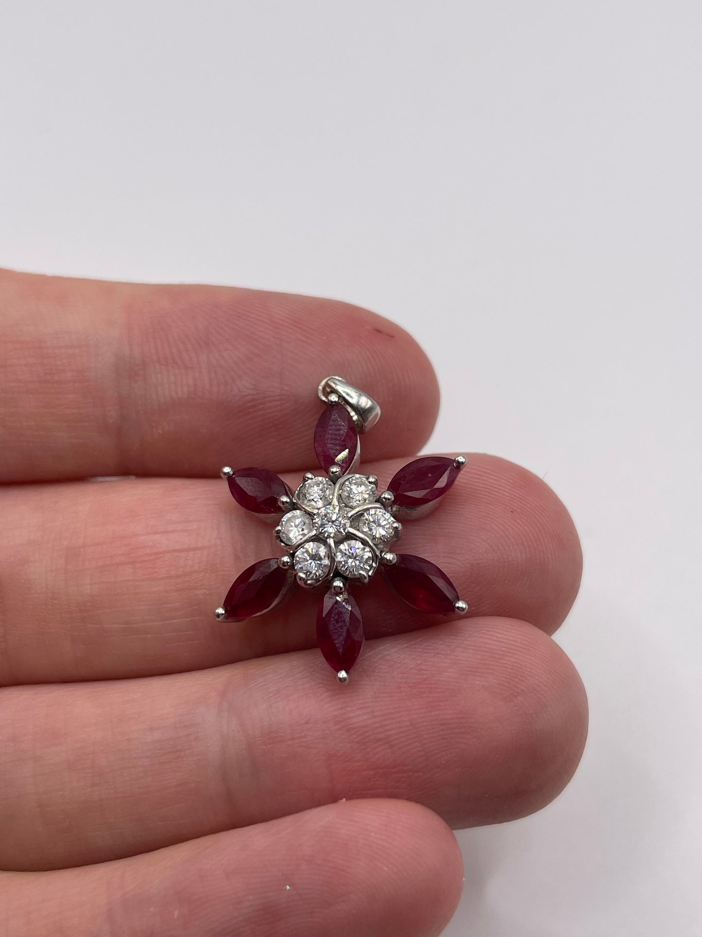18ct white gold ruby and diamond pendant
