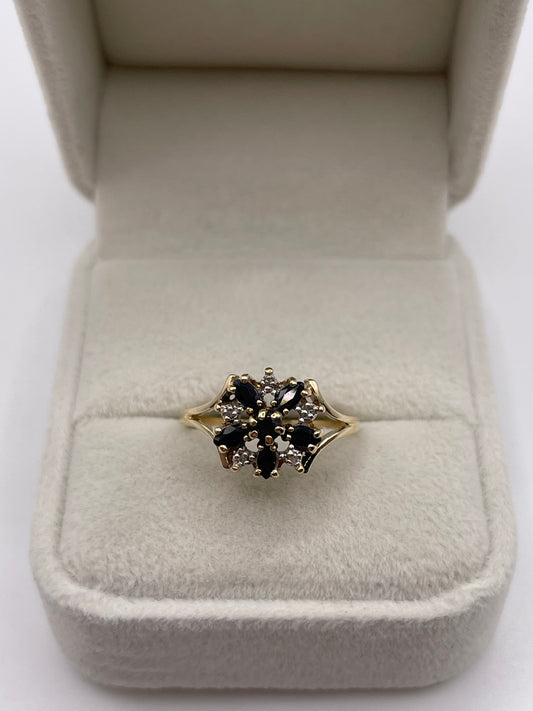 9ct gold sapphire and diamond cluster ring