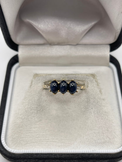 9ct gold cabochon sapphire and diamond ring
