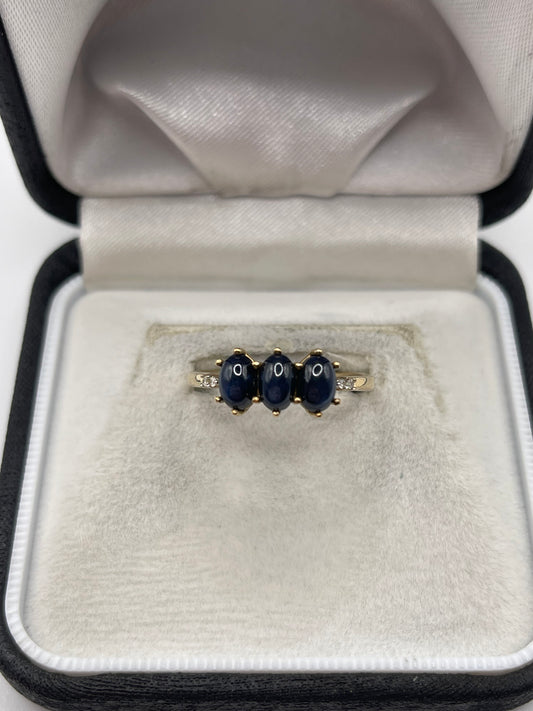 9ct gold cabochon sapphire and diamond ring