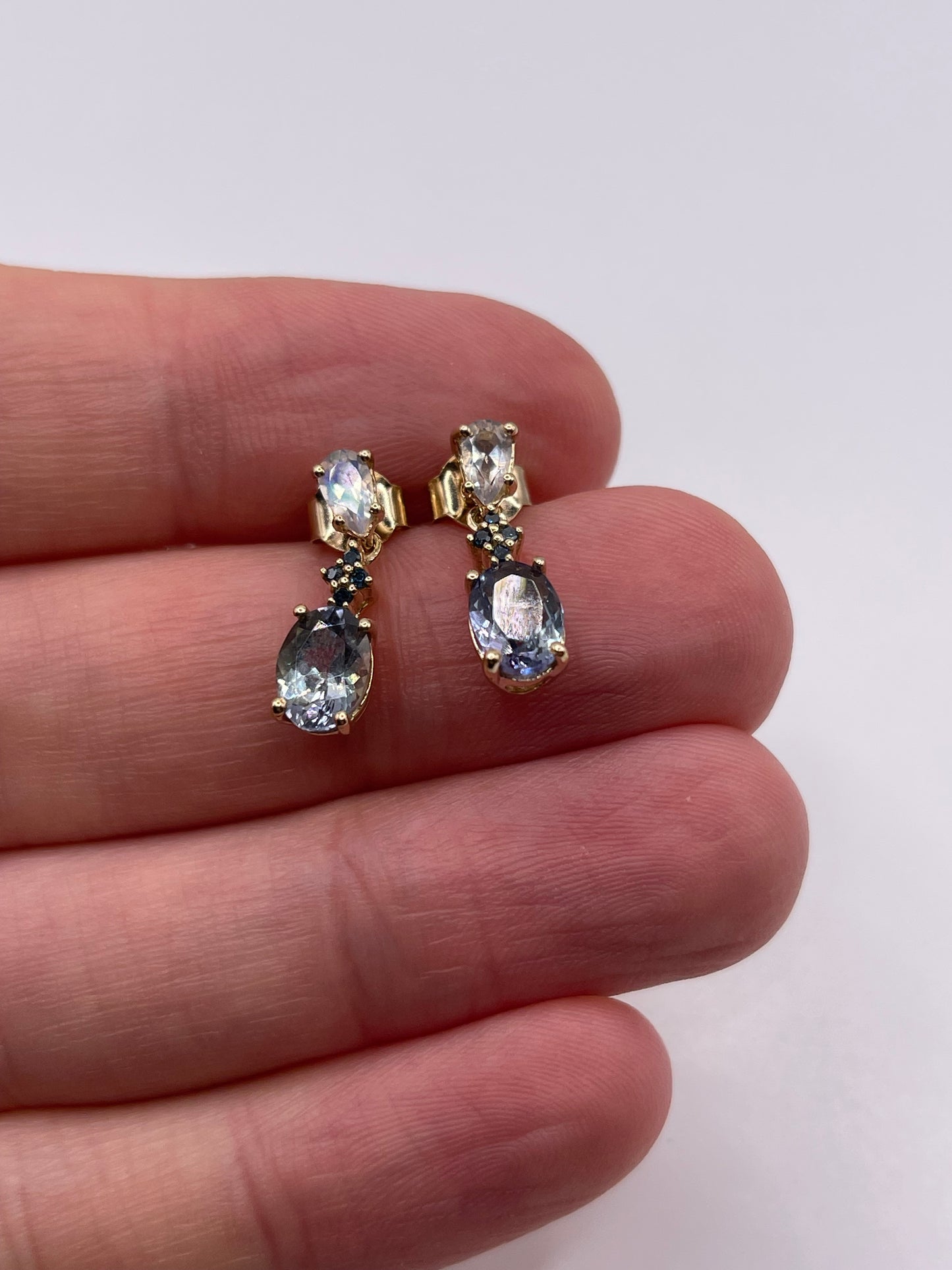 9ct gold tanzanite, moonstone and diamond earrings