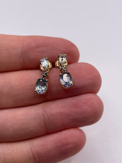9ct gold tanzanite, moonstone and diamond earrings