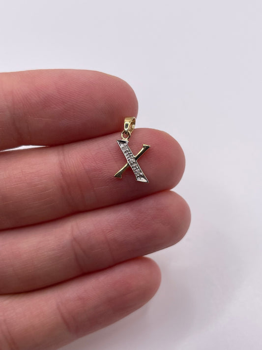 9ct gold diamond initial X pendant