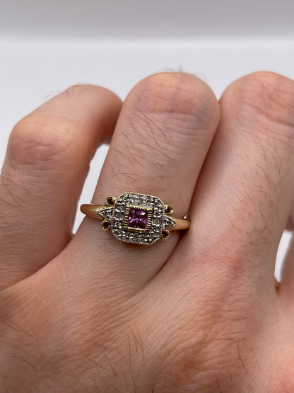 9ct gold pink sapphire and diamond ring