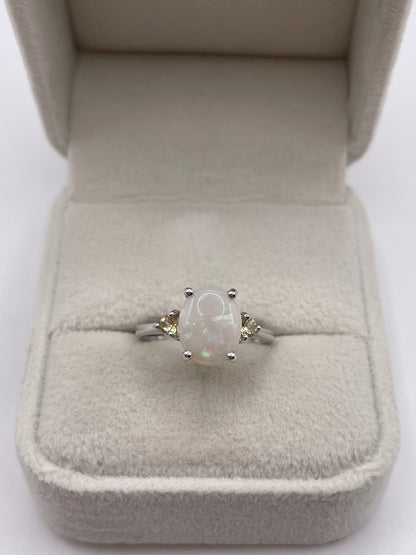 9ct white gold opal and citrine ring
