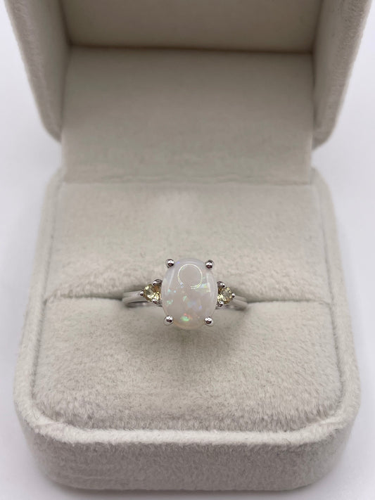 9ct white gold opal and citrine ring