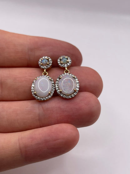 9ct gold opal and diamond earrings
