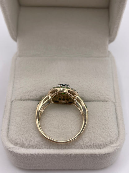 9ct gold diopside, tsavorite garnet and zircon ring