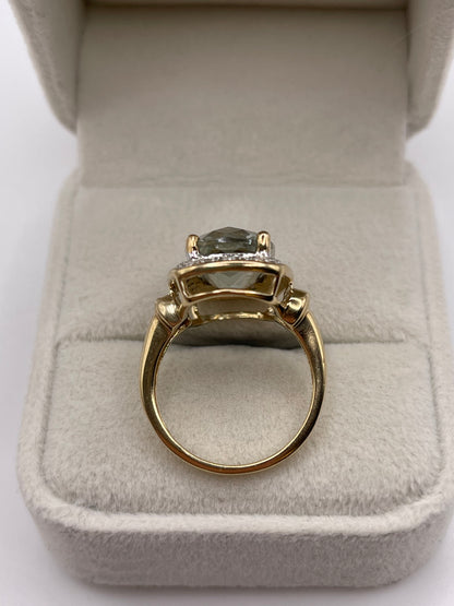 9ct gold green amethyst and diamond ring