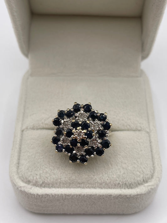 9ct gold sapphire and diamond ring