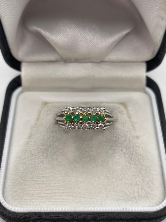 18ct two tone gold emerald and diamond ring