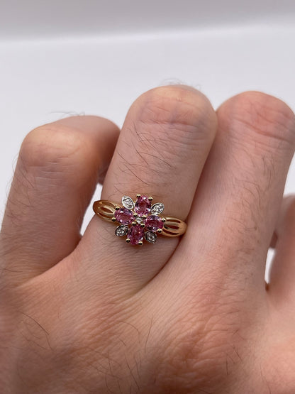 9ct gold pink sapphire and zircon ring